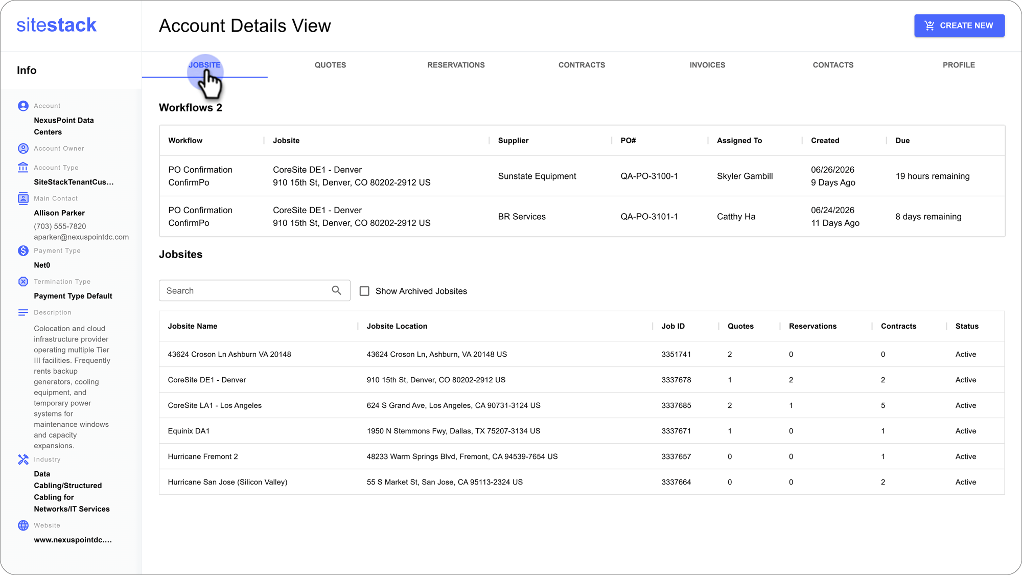 Customer Profile Overview Jobsite