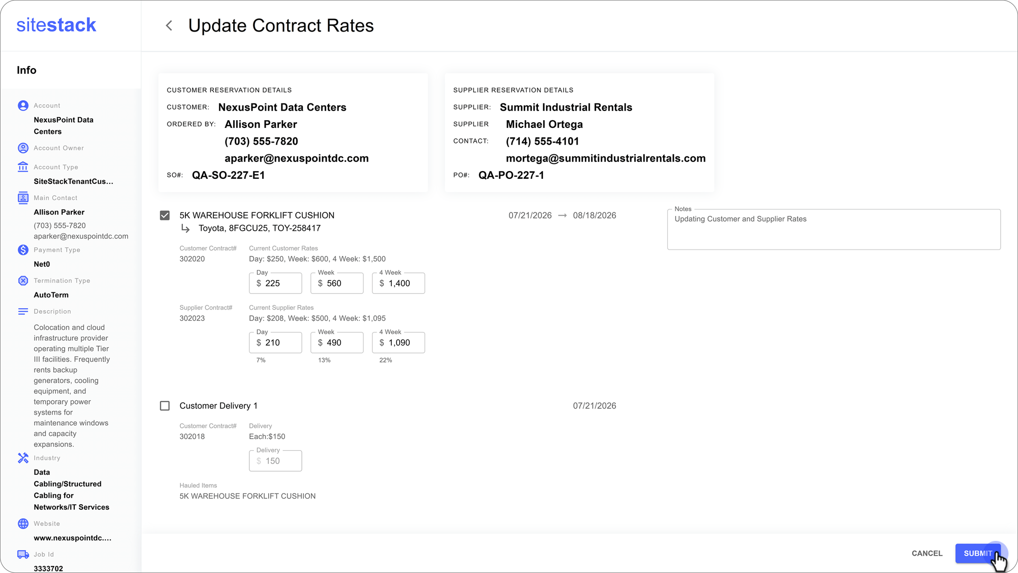 Update Contract Rates Page Edited
